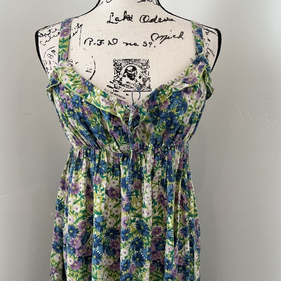 Natural‎ Life XS Floral Maxi Dress Spaghetti Strap Ruffle Tie Neck Boho - Picture 2 of 6